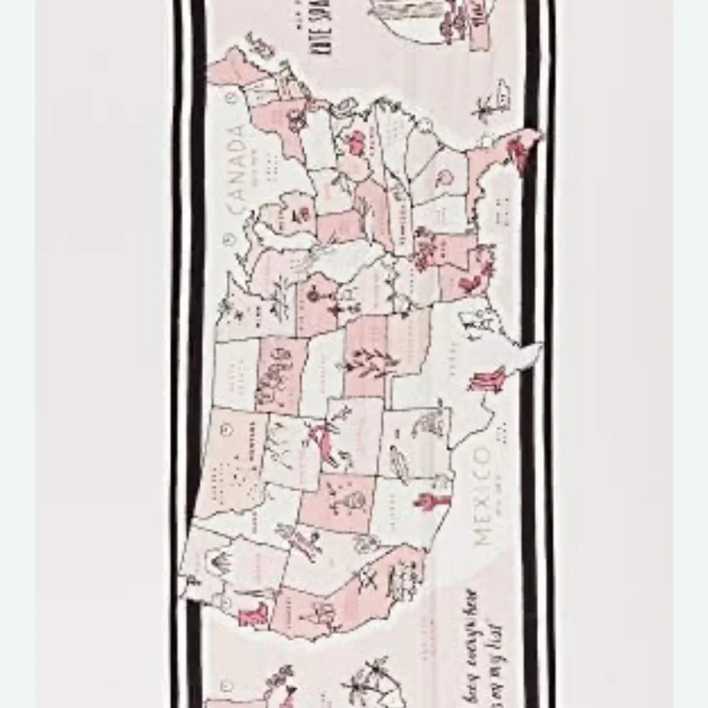 Kate Spade Map Of USA 80X30 inch Rectangle Viscose Scarf New No Tags Wanderlust - Picture 2 of 11